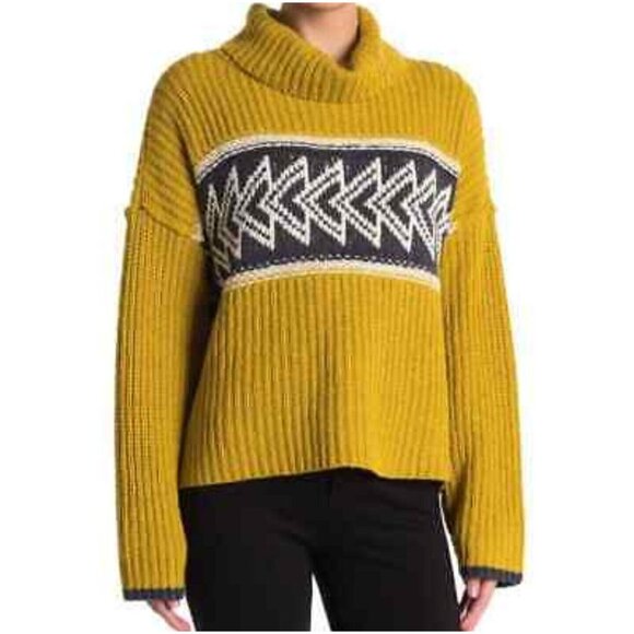 Free People Womens Yellow Pullover Cowl Neck Sweater Long Sleeve Size Large - Picture 2 of 12